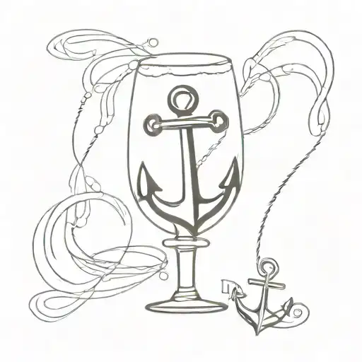 champagne glass with ship anchor  tattoo design idea