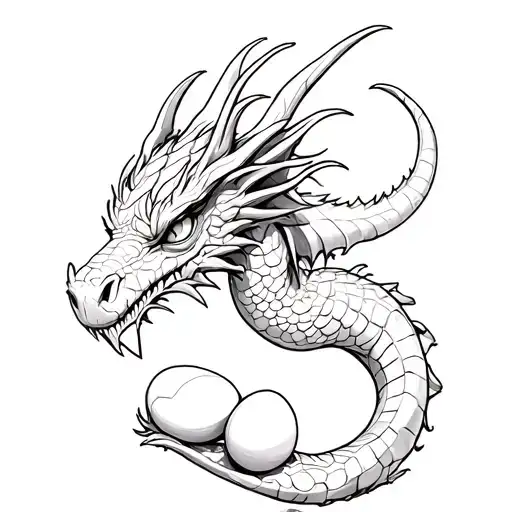 mom dragon with 3 eggs tattoo design idea