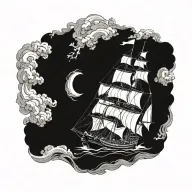 boat 18th century tattoo design idea