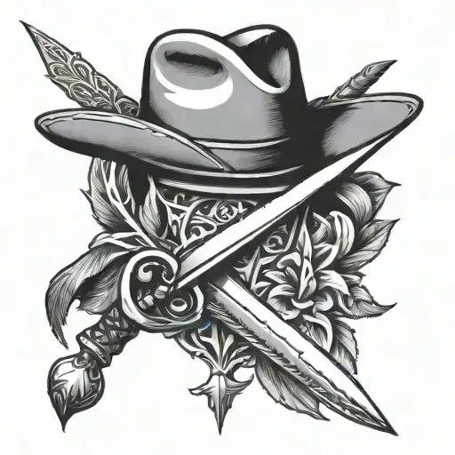 dagger and panama hat symbol tattoo design idea