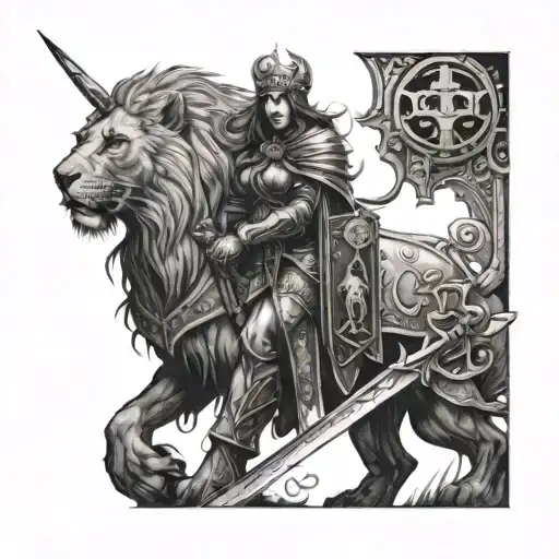lion woman Templar knight  tattoo design idea