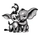 bambi and dumbo hugging each other tattoo design idea