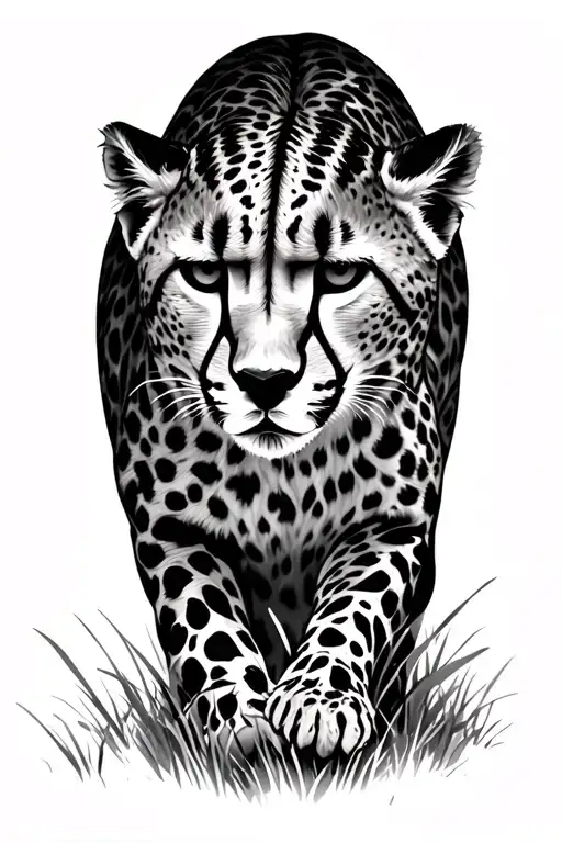 cheetah walking through grass tattoo design idea
