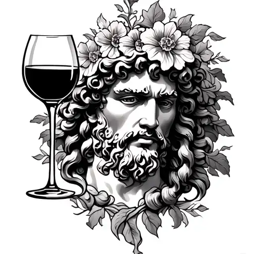 dionysus god with wine and film tattoo design idea