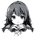 An adult cute girl in armor. falls into the abyss. He pulls his hands in front of him. Her heart breaks out of her chest. Tears are pouring. tattoo design idea