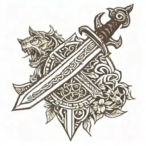 simple witcher 3 sword no background tattoo design idea