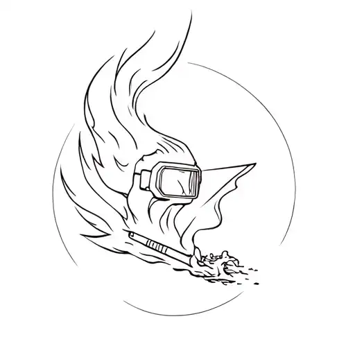 Wizard in welding goggles casting fire tattoo design idea