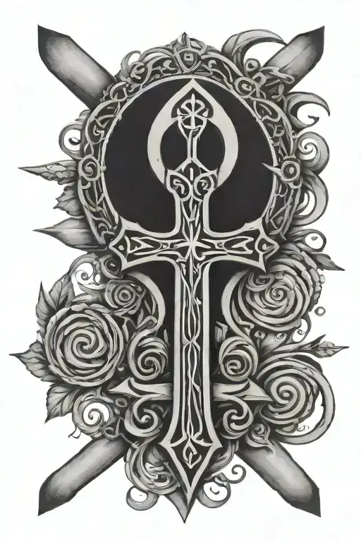 ankh and cross made tattoo design idea