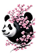 Negative space, positive space, cherry blossom trees form panda face tattoo design idea