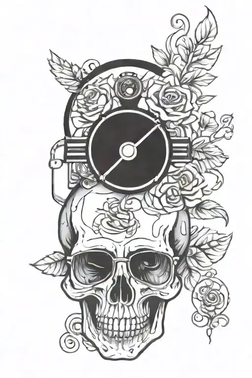 Skull with glasses and music  tattoo design idea