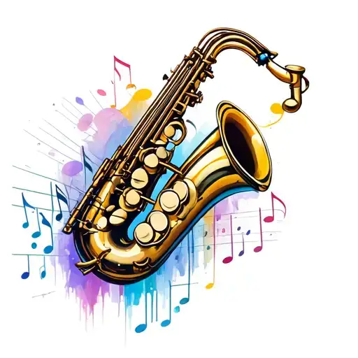 saxophone and note tattoo design idea