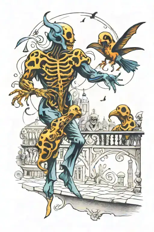 dancing phantoms on the terrace  tattoo design idea