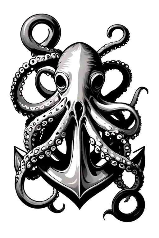 octopus wrapped around anchor tattoo design idea