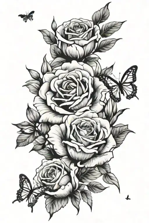 roses and tulips with butterflies fluttering tattoo design idea