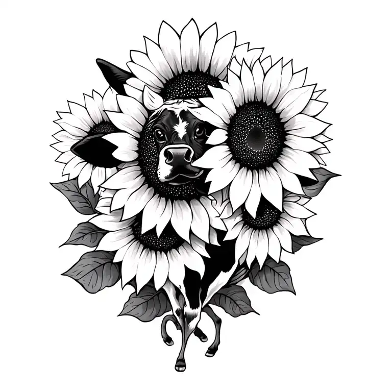 cow tag sunflowers cow tattoo design idea