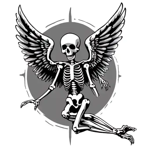 skeleton wings flying tattoo design idea