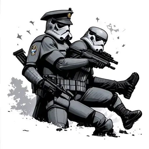 Imperial stormtrooper kicks Russian policeman in the chest tattoo design idea