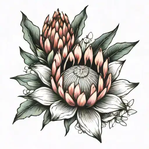 protea flower transforming tattoo design idea