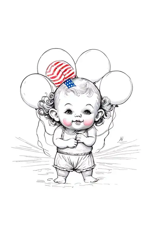 kewpie doll holding Fourth of July balloon tattoo design idea