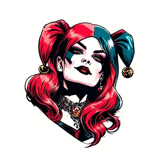old school Harley Quinn from dc comics tattoo design idea