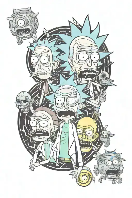 Rick and Morty characters exploring tattoo design idea