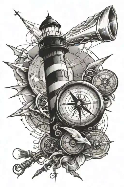 lighthouse and compass tattoo design idea