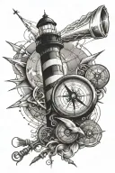 lighthouse and compass tattoo design idea