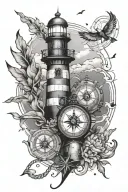 lighthouse and compass tattoo design idea