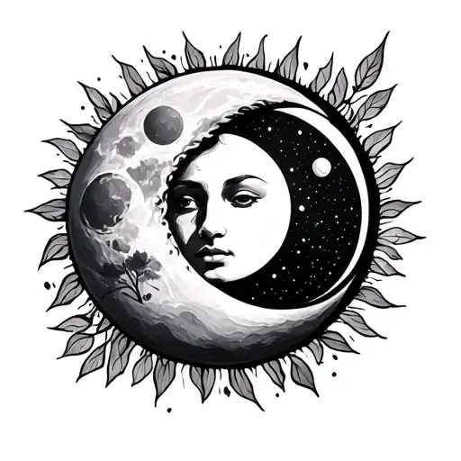 moon, venus, sun, nature yemaya tattoo design idea