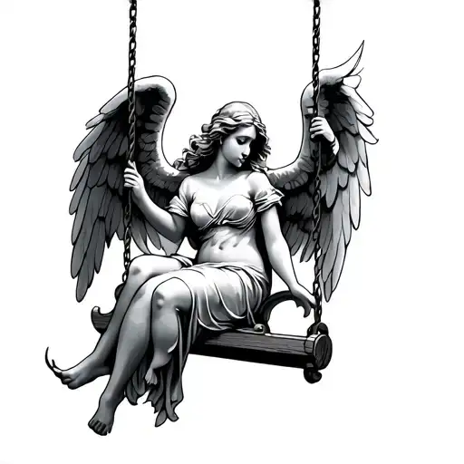 angel on swing tattoo design idea