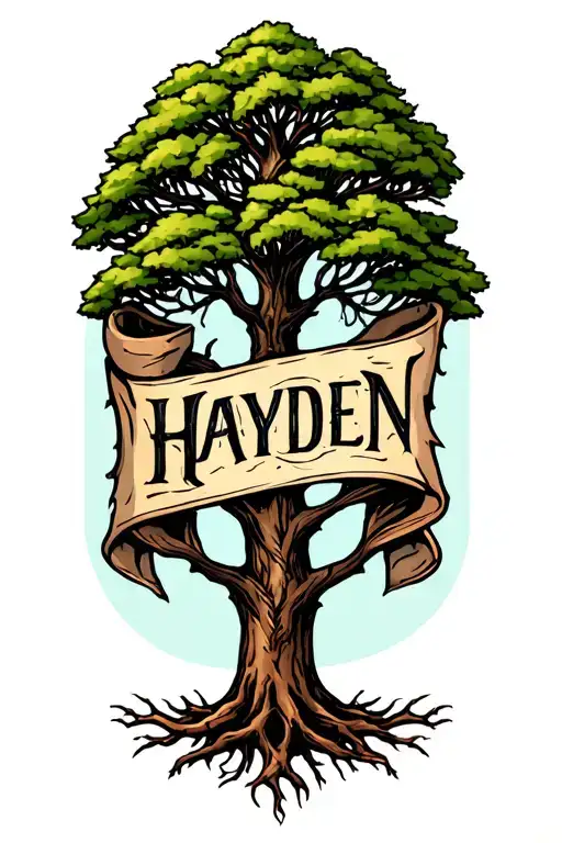 alder tree with Hayden written in the roots tattoo design idea
