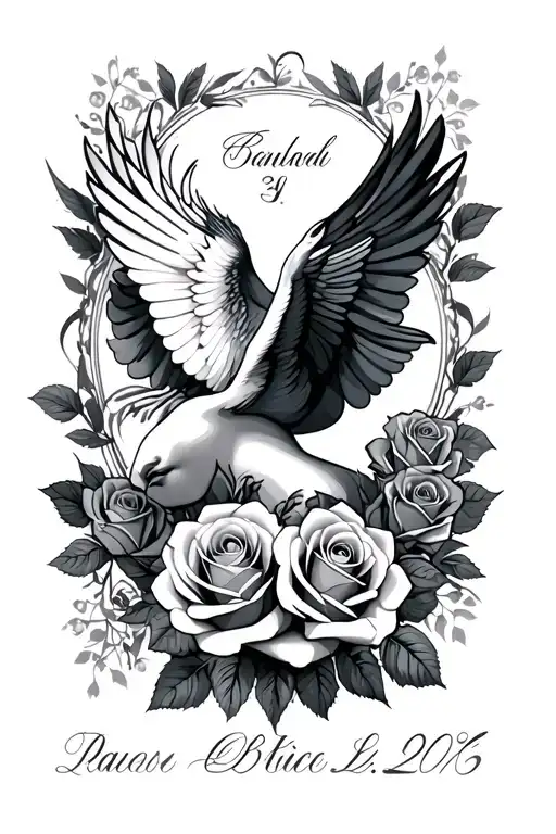 roses family dove birth date women face tattoo design idea