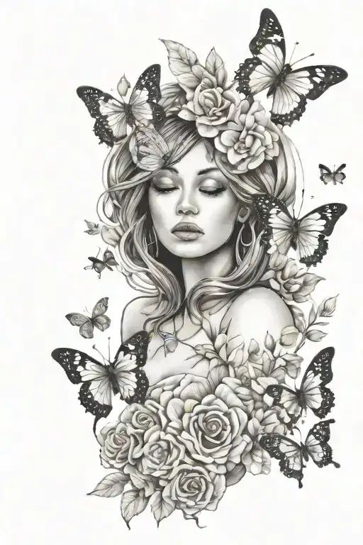 miscarriage, family tattoo with butterflys and lady tattoo design idea