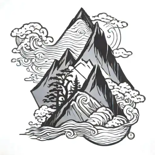 mountain and pacific ocean  tattoo design idea