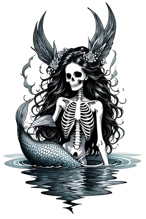 mermaid siren evil skeleton tattoo design idea