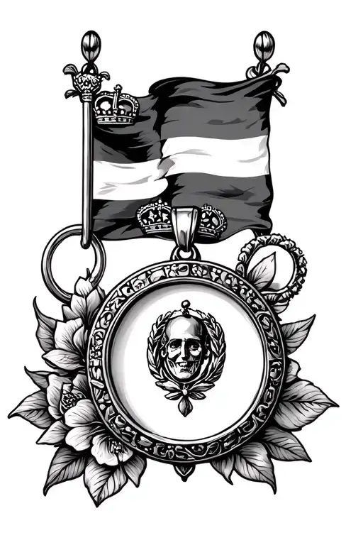 pride flag and locket and rings and stamp tattoo design idea