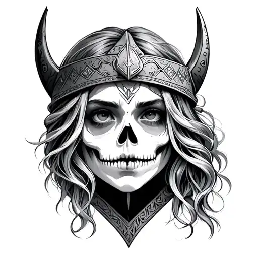 half dead Viking girl face tattoo tattoo design idea