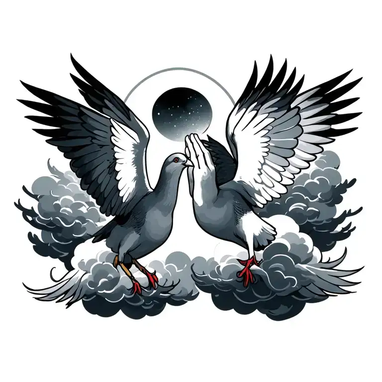 2 doves flying clouds and praying hand tattoo tattoo design idea