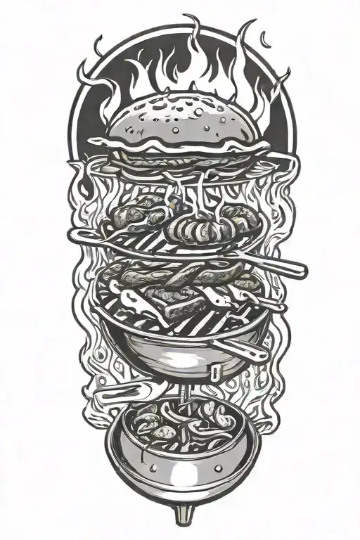 BBQ fire coming tattoo design idea