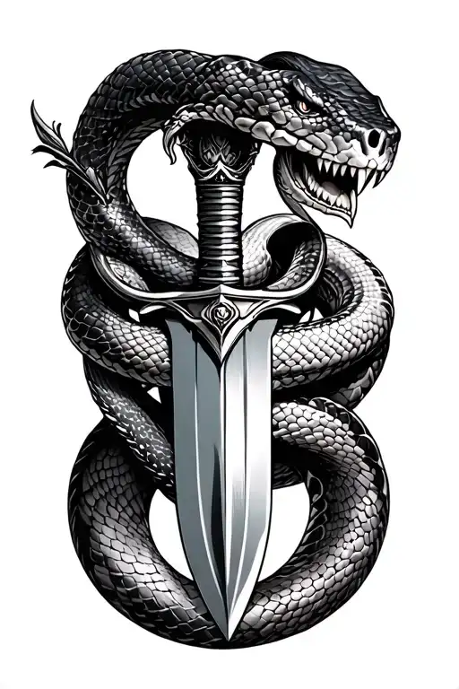  agressive snake and dagger  tattoo design idea