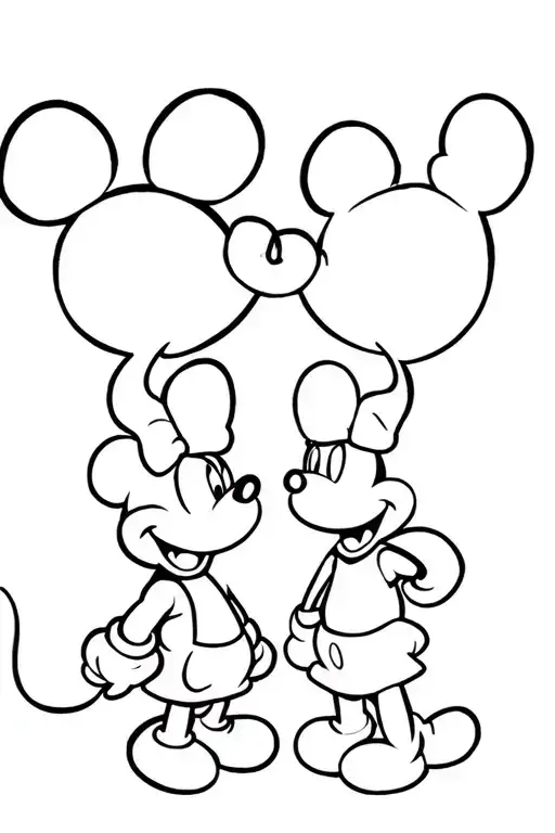 Mickey and Minnie plus small mini mouse silhouettes arranged as family, tattoo design idea