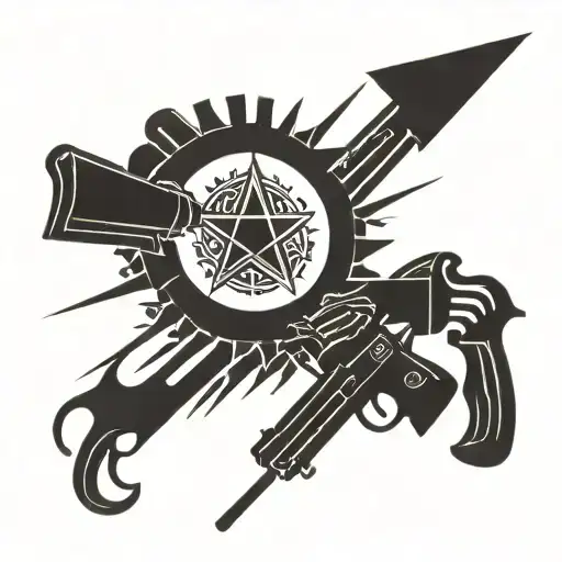 complete arm tattoo with us army/ law enforcement/ lawyer/ freemason and firearm instructor elements tattoo design idea