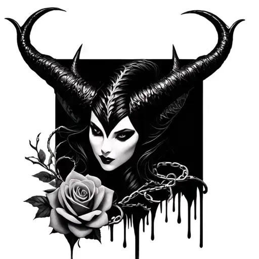 maleficent horns phoenix roses drip chains tattoo design idea