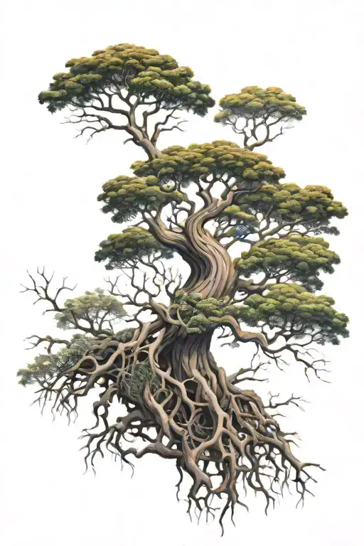 A larger than life tree with roots deep into the earth and branches reaching the sky tattoo design idea