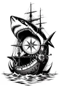 Shark Sunken Ship Compass arm band tattoo design idea