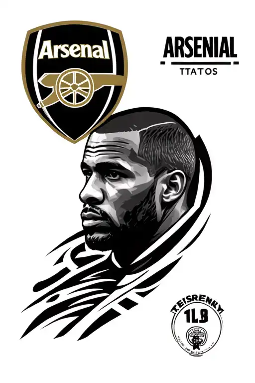Arsenal fc themed sleeve. include arsenal badge, arsenal cannon in black, Thierry Henry portrait tattoo design idea