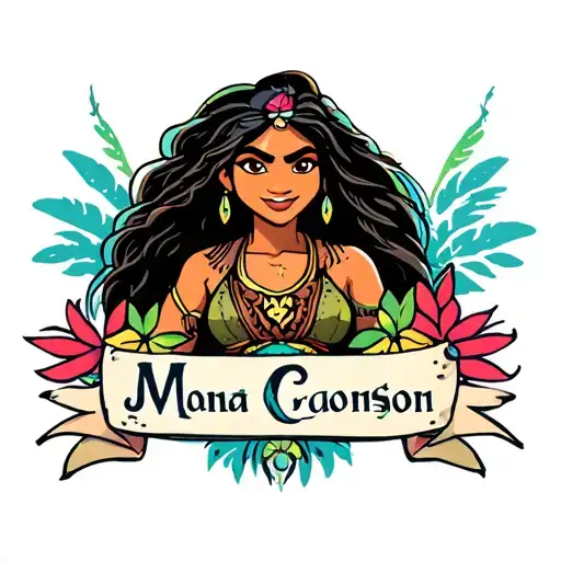 Moana characters with banner underneath tattoo design idea