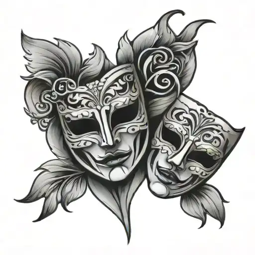 dual masks tragedy and comedy tattoo design idea
