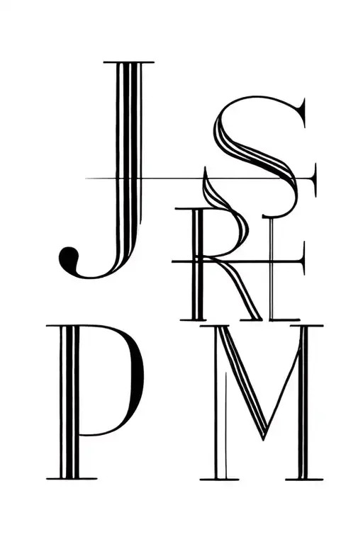 Geometric letters J,S,E,R,P,M connected line tattoo tattoo design idea