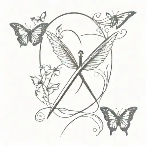 sword and butterfly wings tattoo design idea